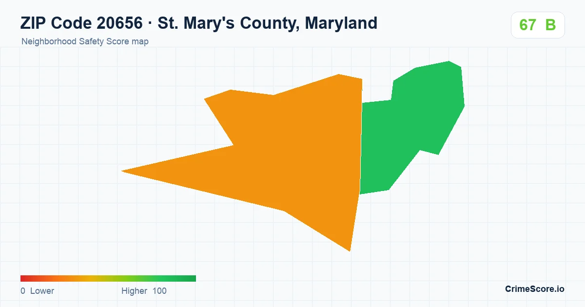 ZIP Code 20656 in St. Mary's County, Maryland neighborhood Safety Score map