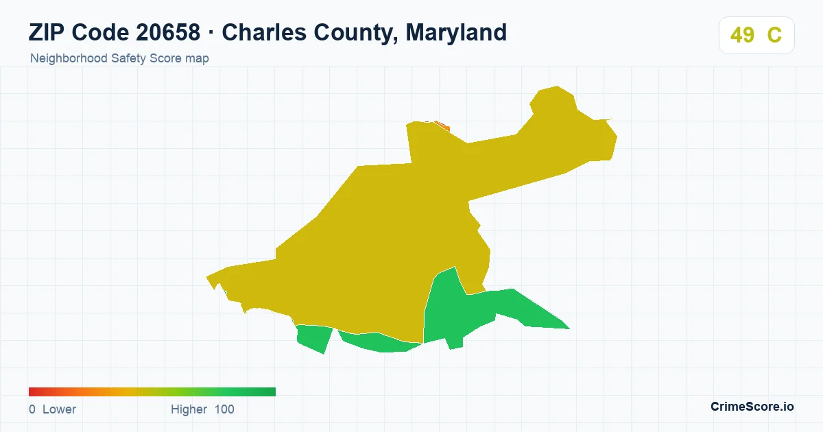 ZIP Code 20658 in Charles County, Maryland neighborhood Safety Score map