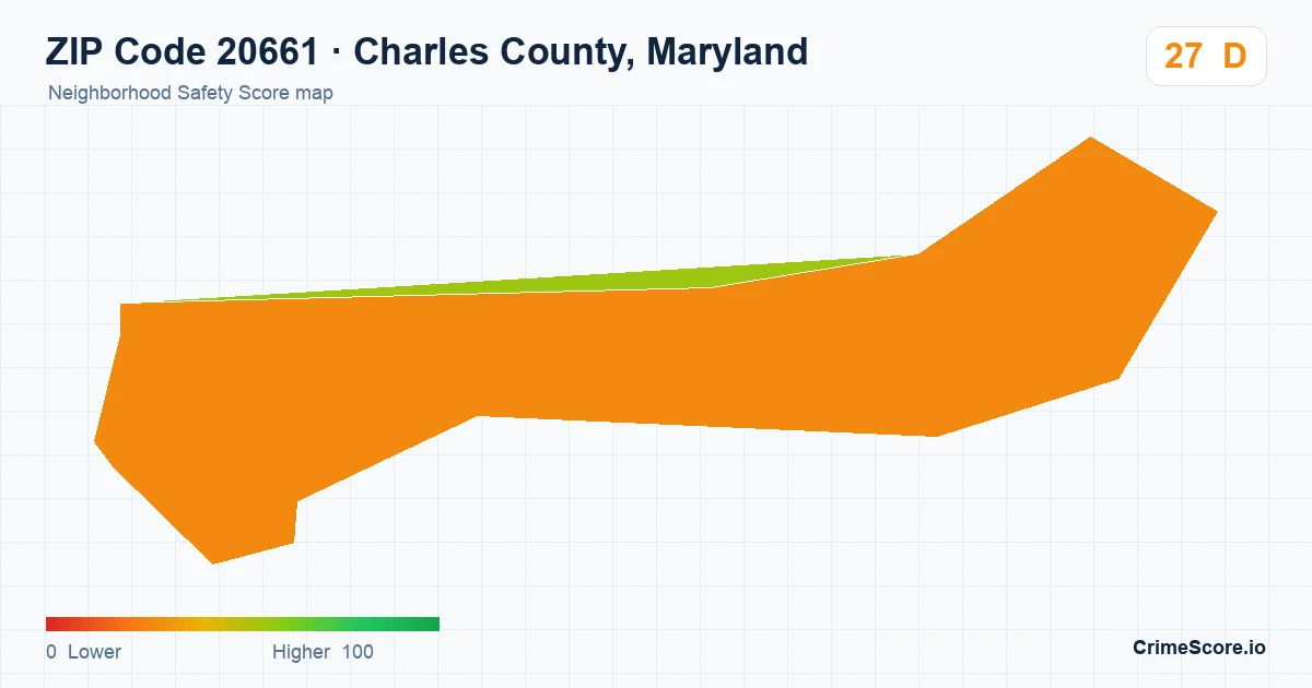 ZIP Code 20661 in Charles County, Maryland neighborhood Safety Score map