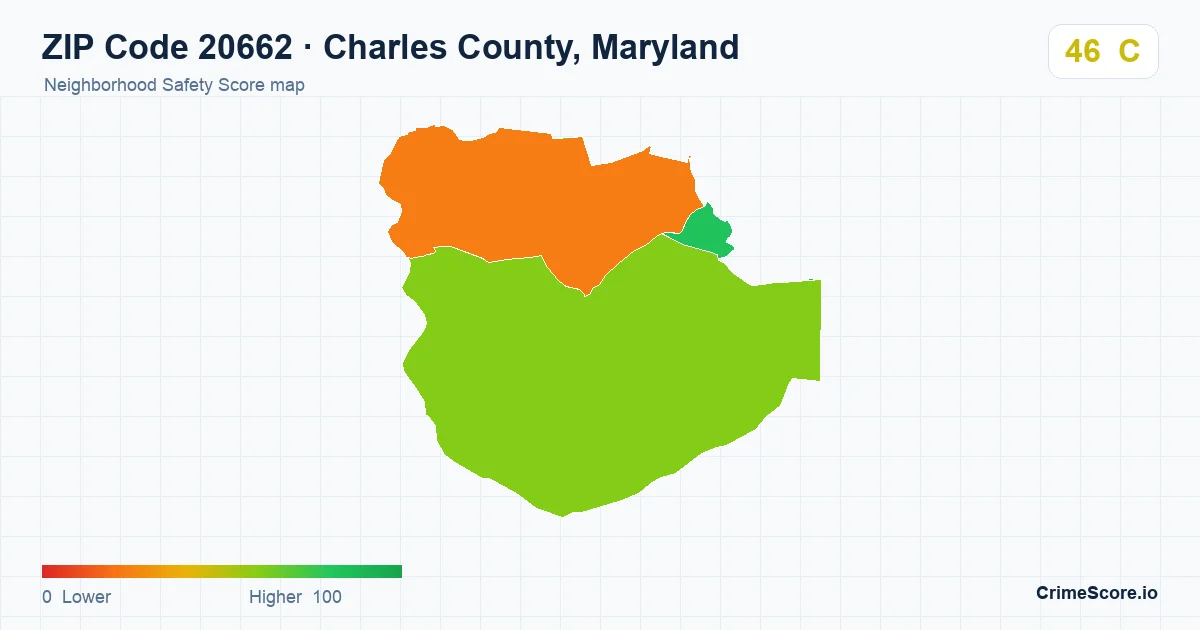 ZIP Code 20662 in Charles County, Maryland neighborhood Safety Score map