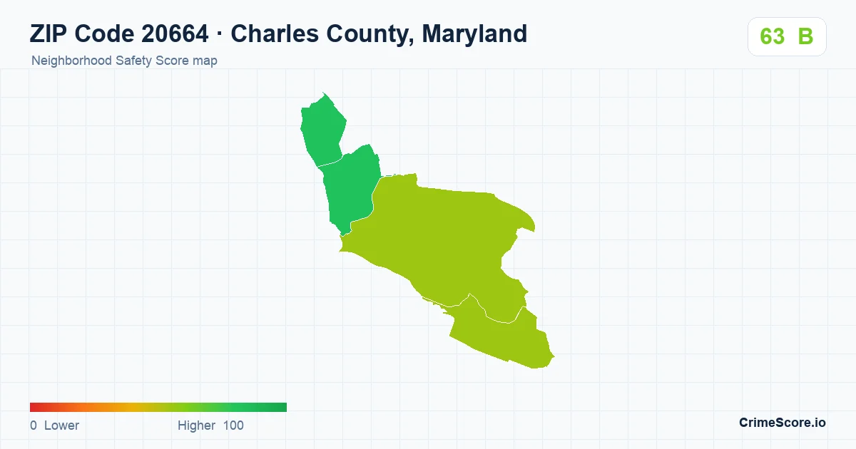 ZIP Code 20664 in Charles County, Maryland neighborhood Safety Score map