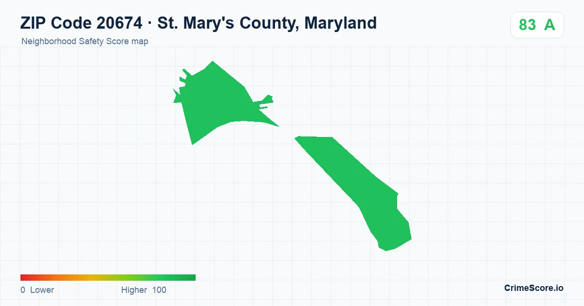 ZIP Code 20674 in St. Mary's County, Maryland neighborhood Safety Score map