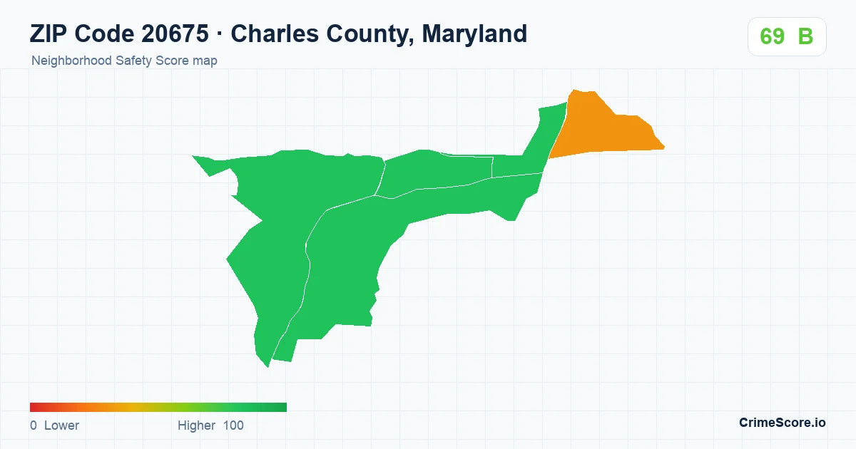 ZIP Code 20675 in Charles County, Maryland neighborhood Safety Score map