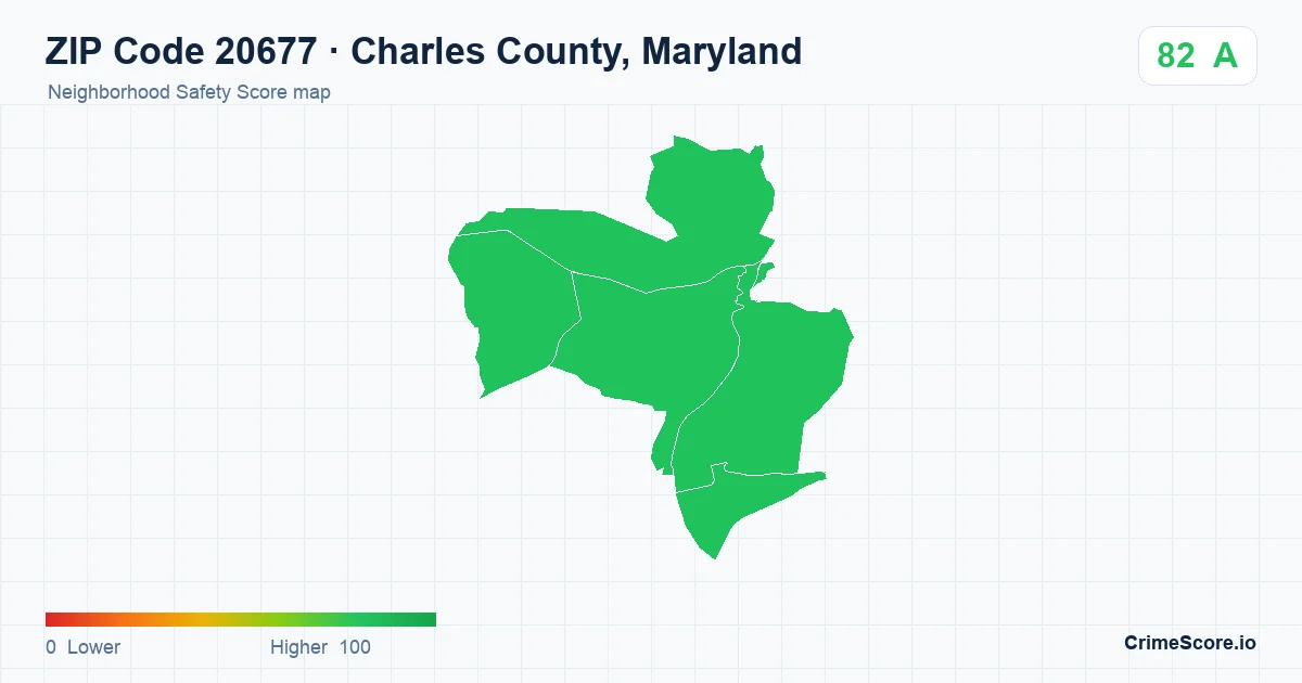ZIP Code 20677 in Charles County, Maryland neighborhood Safety Score map