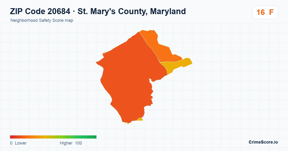 ZIP Code 20684 in St. Mary's County, Maryland neighborhood Safety Score map