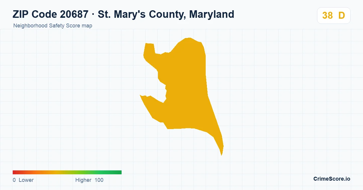 ZIP Code 20687 in St. Mary's County, Maryland neighborhood Safety Score map