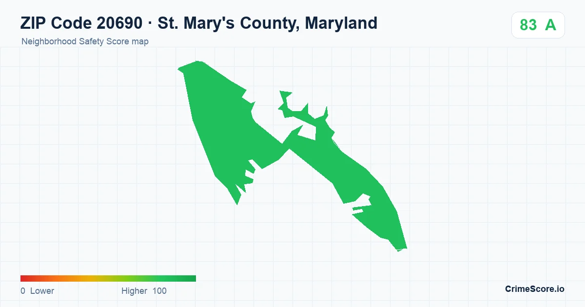 ZIP Code 20690 in St. Mary's County, Maryland neighborhood Safety Score map