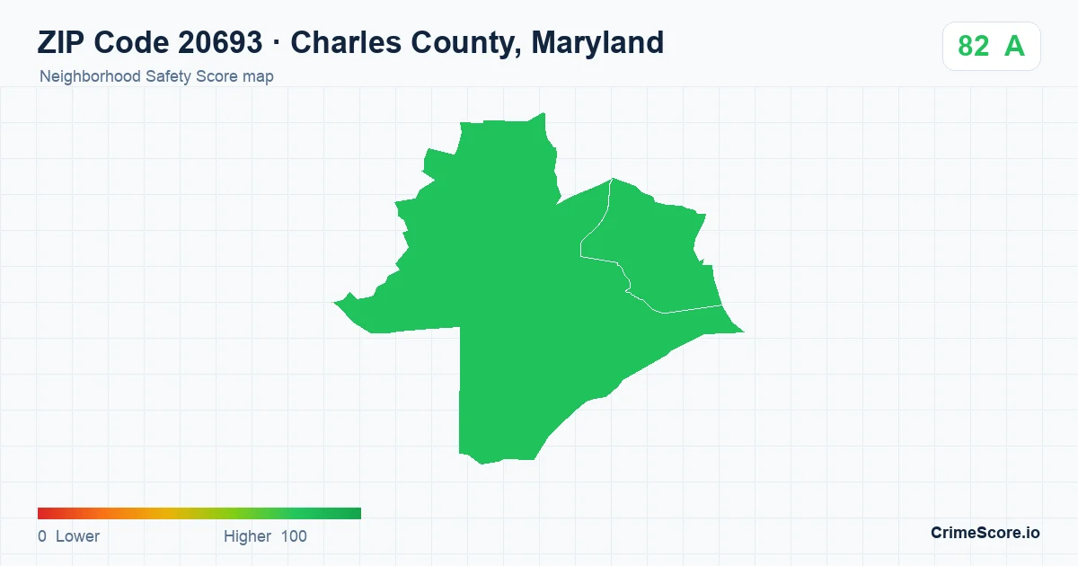 ZIP Code 20693 in Charles County, Maryland neighborhood Safety Score map