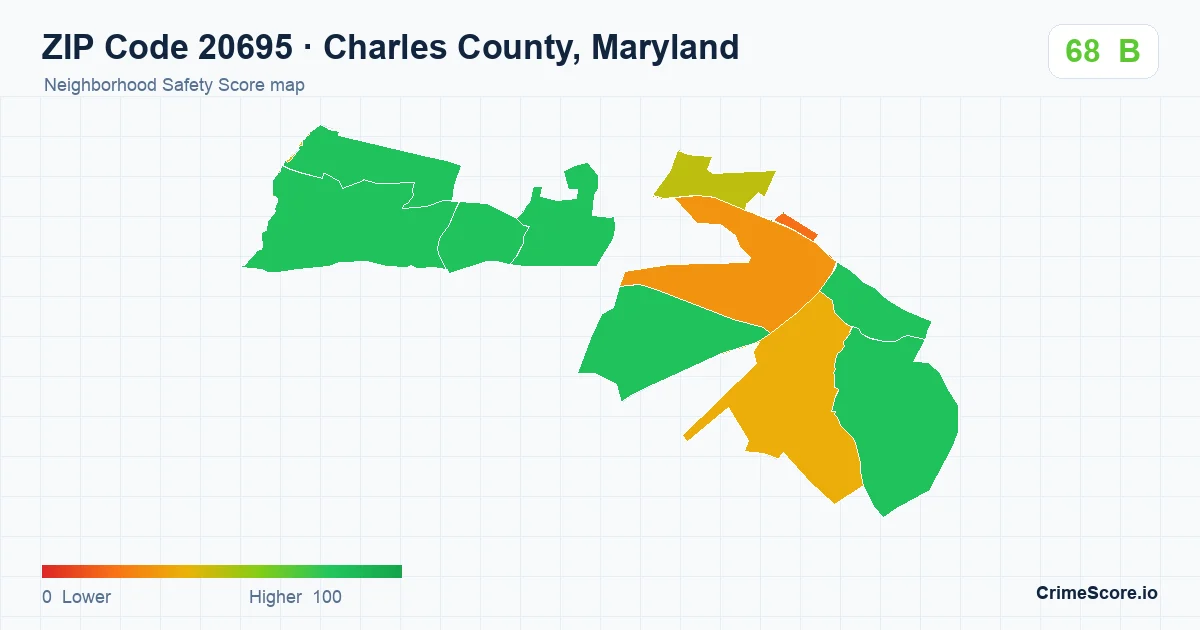 ZIP Code 20695 in Charles County, Maryland neighborhood Safety Score map