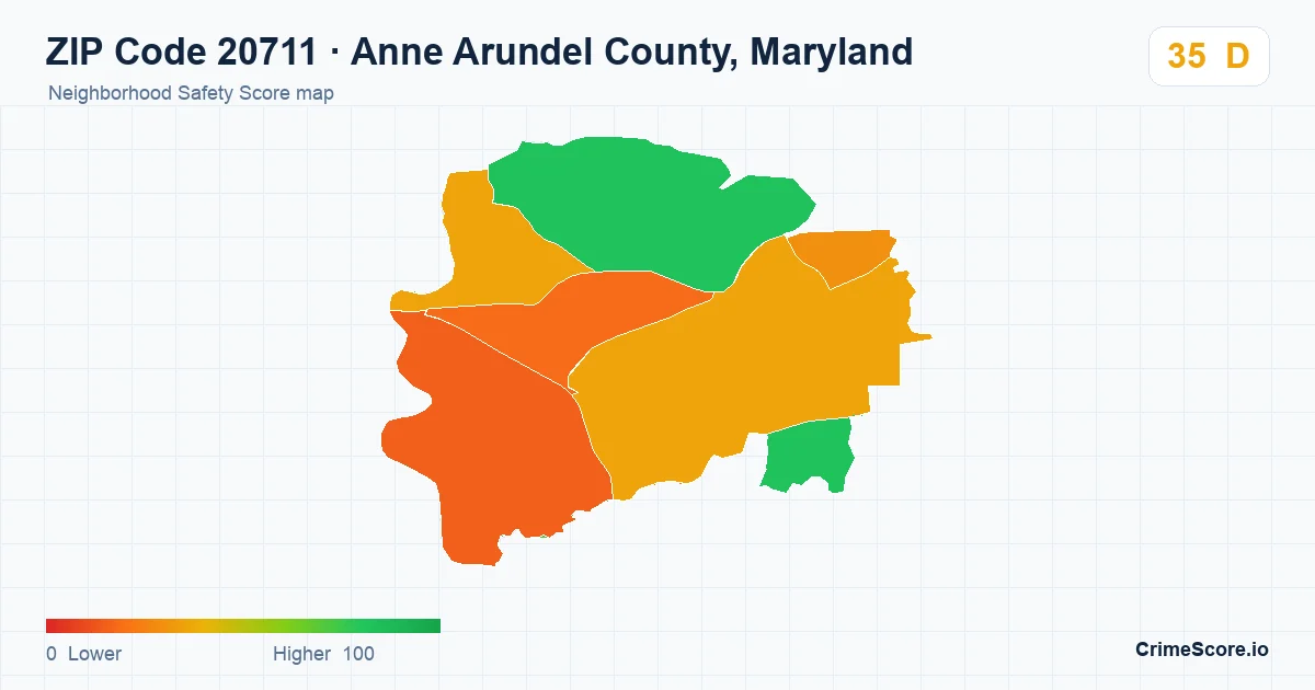 ZIP Code 20711 in Anne Arundel County, Maryland neighborhood Safety Score map