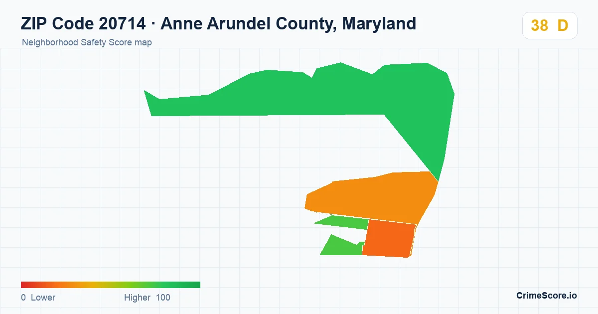 ZIP Code 20714 in Anne Arundel County, Maryland neighborhood Safety Score map