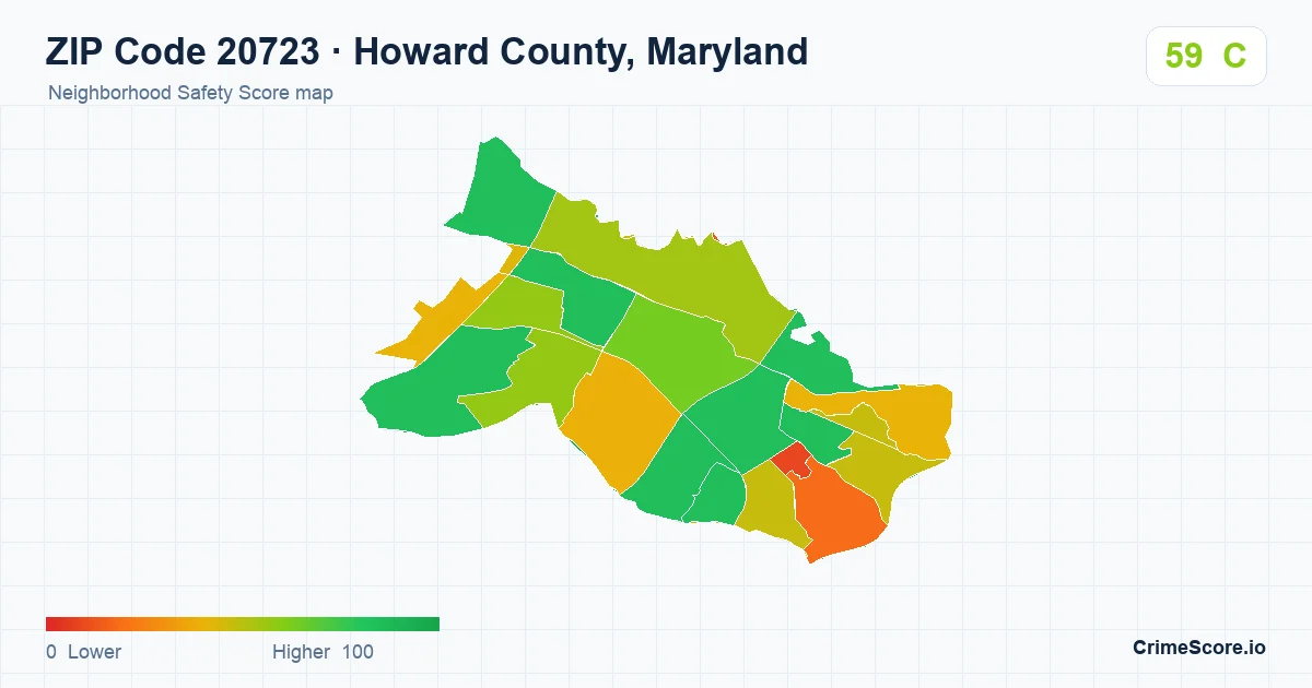 ZIP Code 20723 in Howard County, Maryland neighborhood Safety Score map