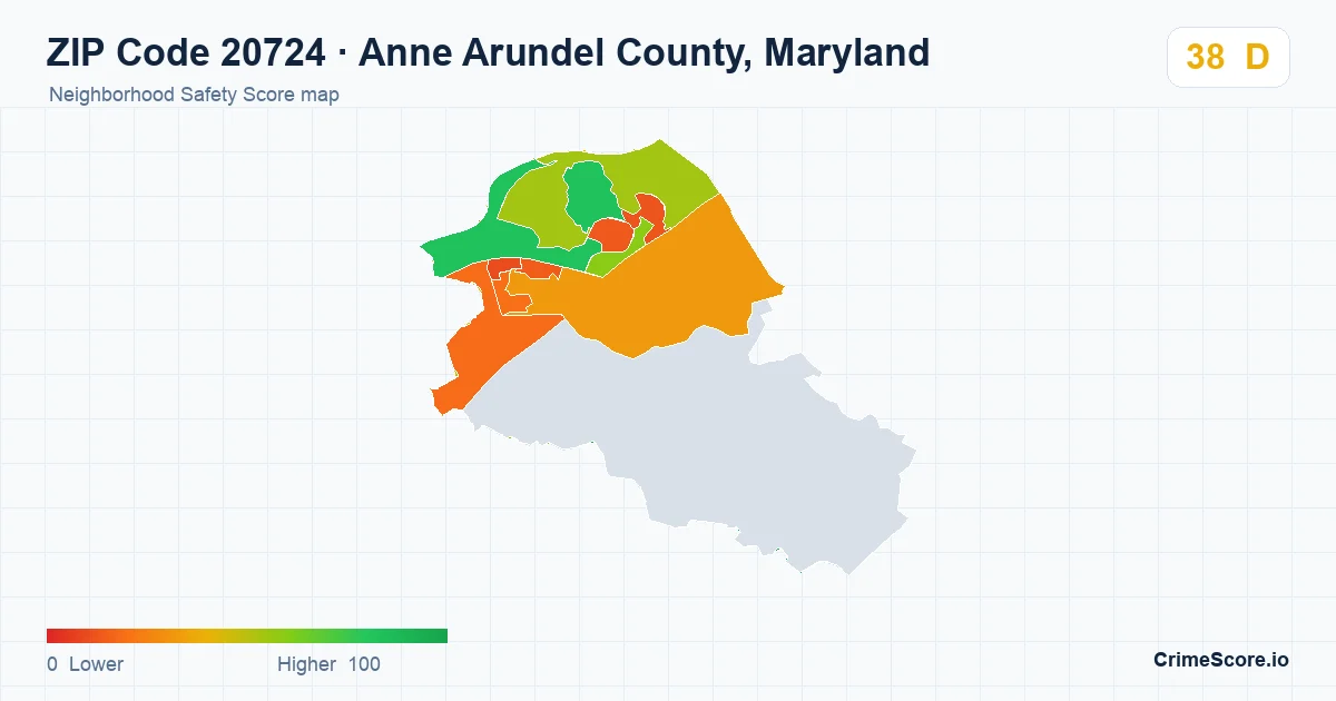 ZIP Code 20724 in Anne Arundel County, Maryland neighborhood Safety Score map