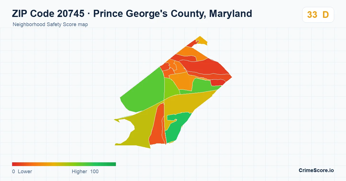 ZIP Code 20745 in Prince George's County, Maryland neighborhood Safety Score map