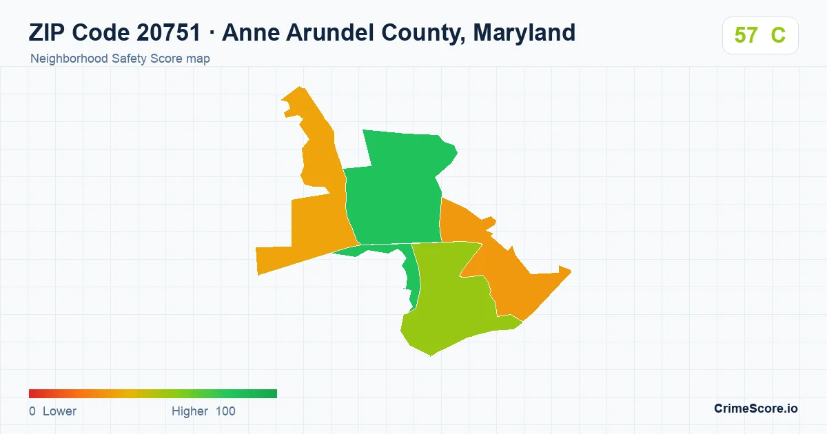 ZIP Code 20751 in Anne Arundel County, Maryland neighborhood Safety Score map