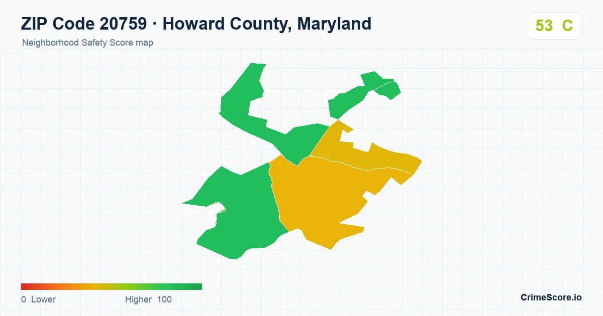 ZIP Code 20759 in Howard County, Maryland neighborhood Safety Score map