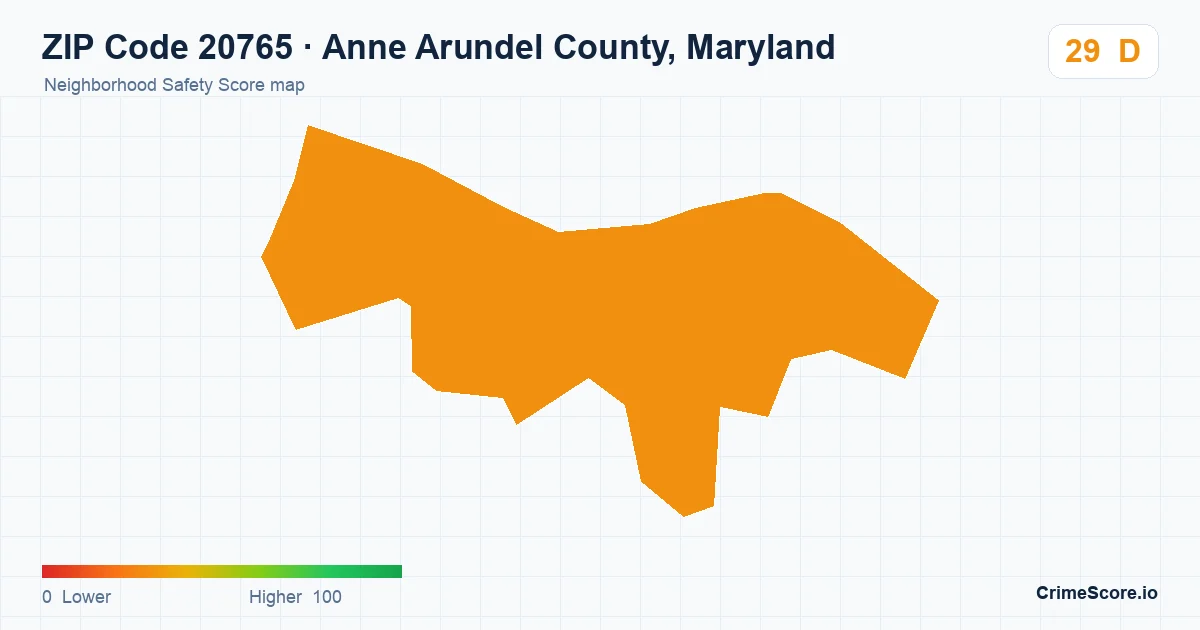 ZIP Code 20765 in Anne Arundel County, Maryland neighborhood Safety Score map