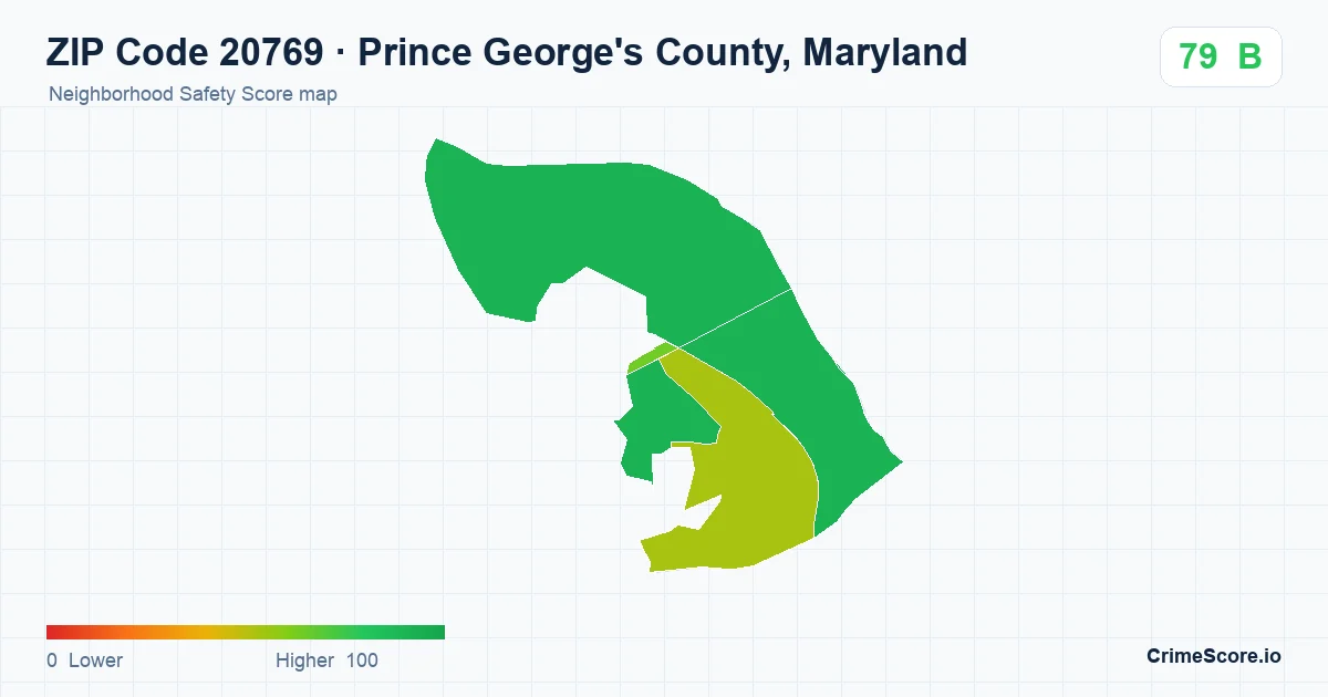 ZIP Code 20769 in Prince George's County, Maryland neighborhood Safety Score map