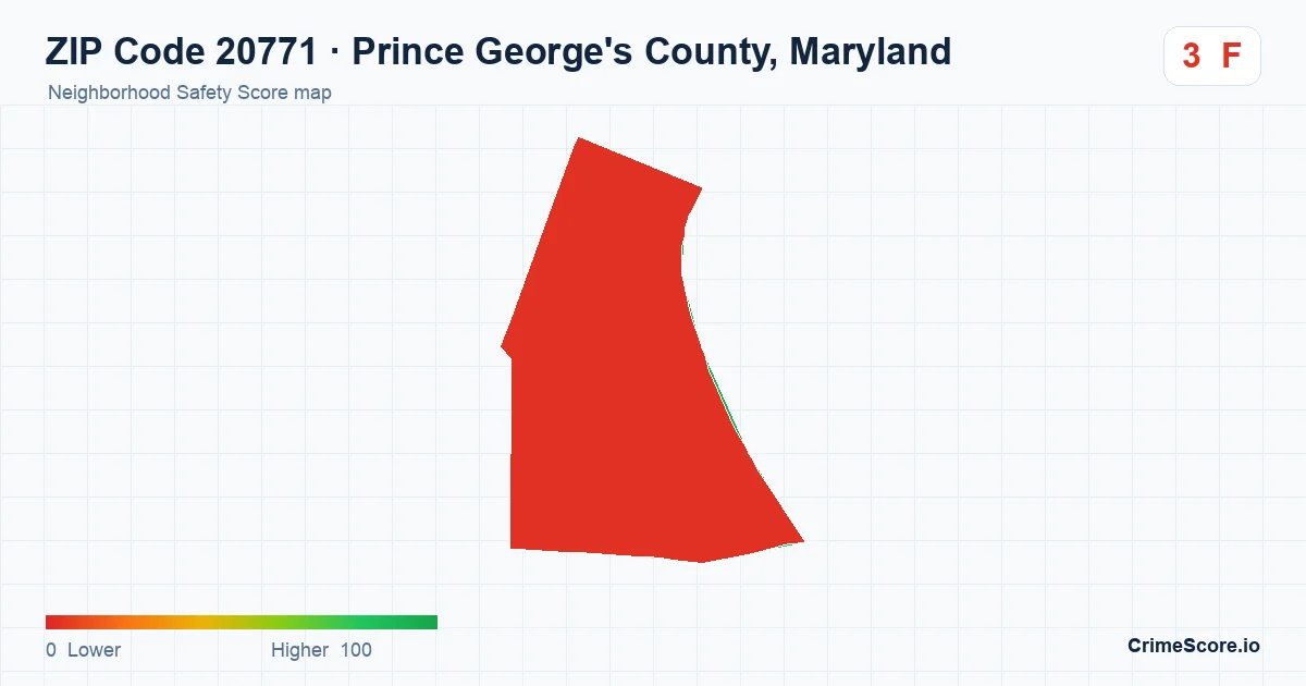 ZIP Code 20771 in Prince George's County, Maryland neighborhood Safety Score map