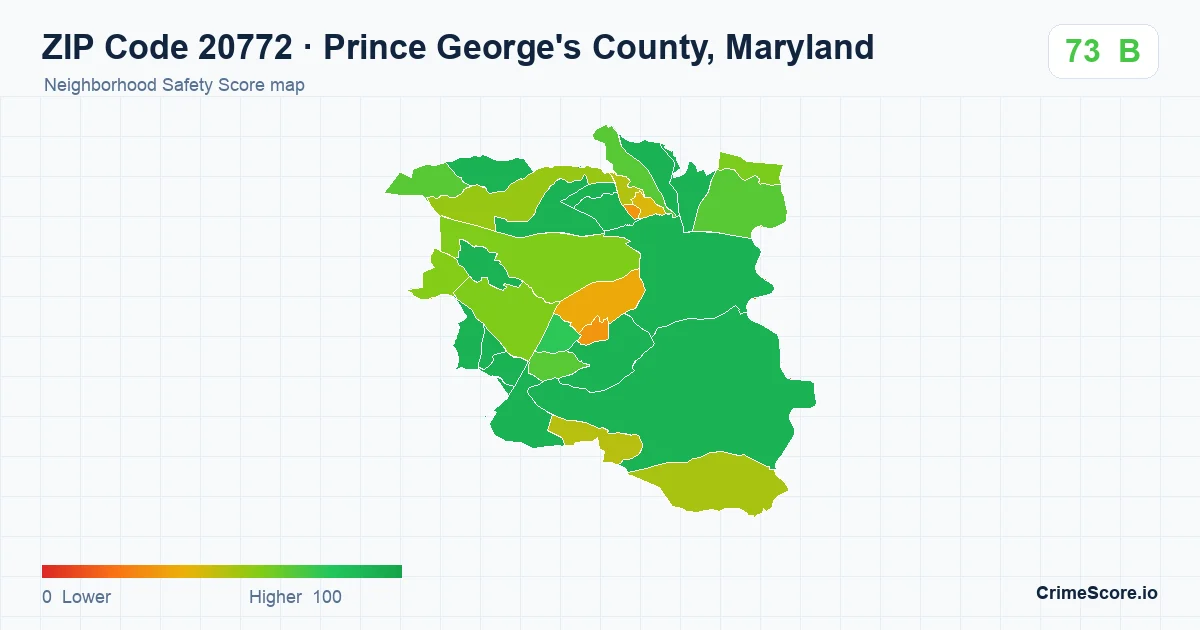ZIP Code 20772 in Prince George's County, Maryland neighborhood Safety Score map