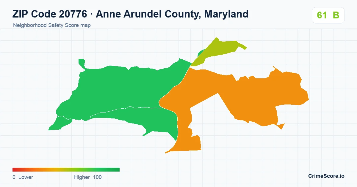 ZIP Code 20776 in Anne Arundel County, Maryland neighborhood Safety Score map