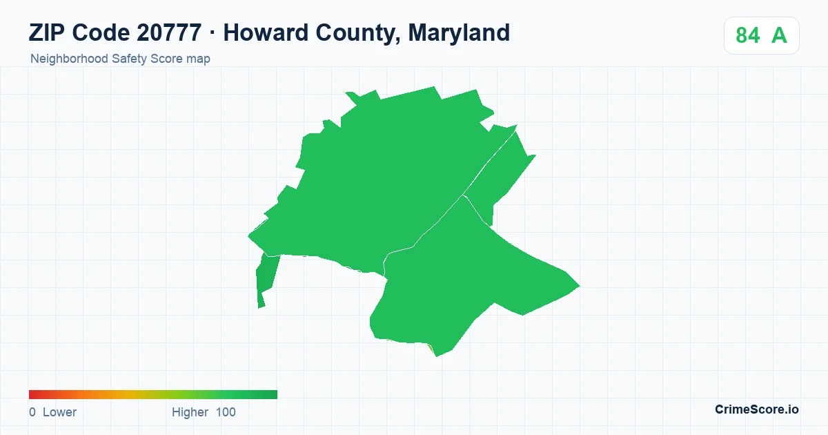 ZIP Code 20777 in Howard County, Maryland neighborhood Safety Score map