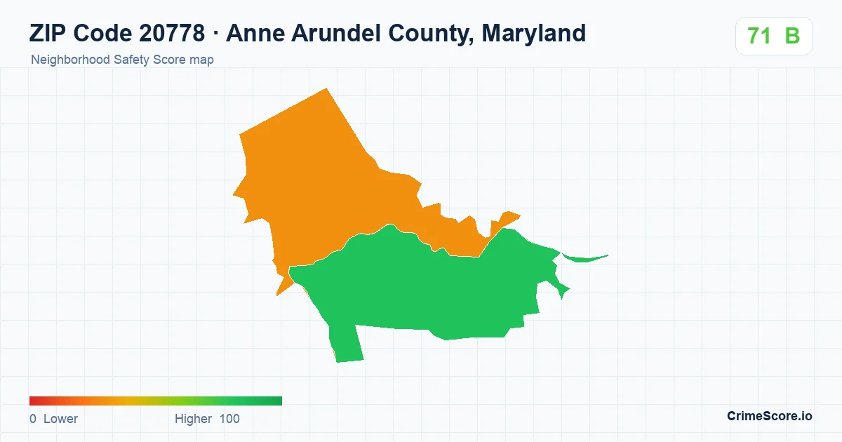 ZIP Code 20778 in Anne Arundel County, Maryland neighborhood Safety Score map