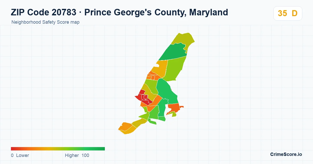 ZIP Code 20783 in Prince George's County, Maryland neighborhood Safety Score map