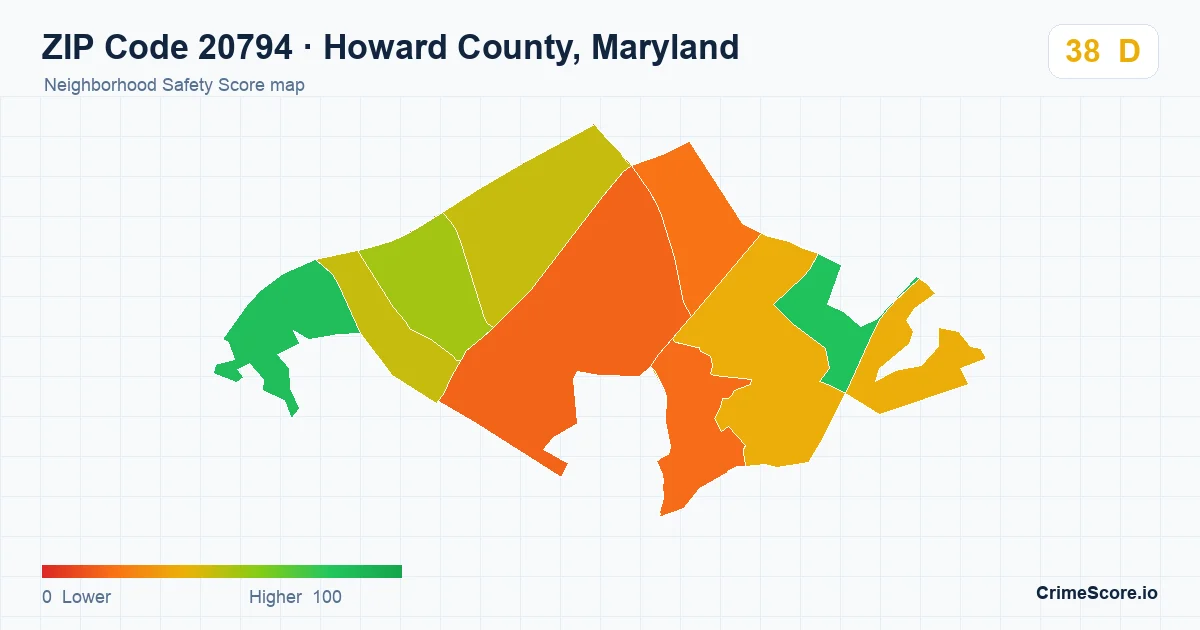 ZIP Code 20794 in Howard County, Maryland neighborhood Safety Score map
