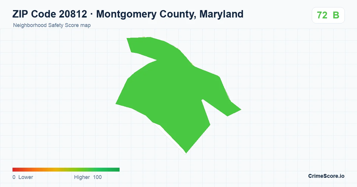 ZIP Code 20812 in Montgomery County, Maryland neighborhood Safety Score map