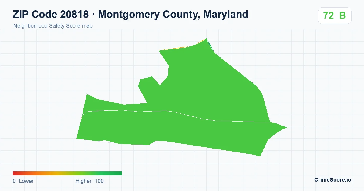 ZIP Code 20818 in Montgomery County, Maryland neighborhood Safety Score map