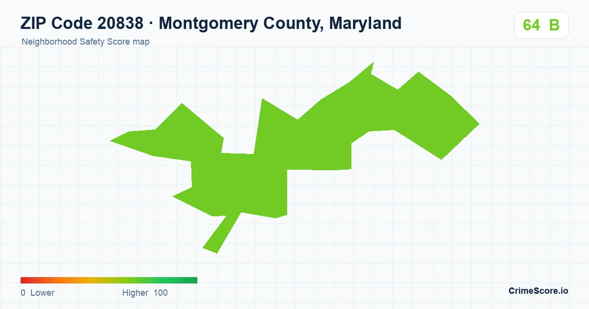 ZIP Code 20838 in Montgomery County, Maryland neighborhood Safety Score map
