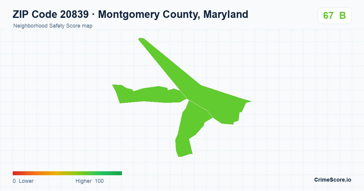 ZIP Code 20839 in Montgomery County, Maryland neighborhood Safety Score map