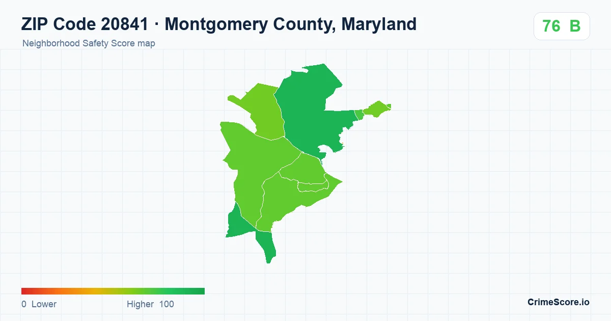 ZIP Code 20841 in Montgomery County, Maryland neighborhood Safety Score map