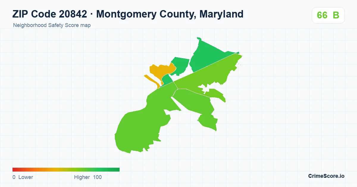 ZIP Code 20842 in Montgomery County, Maryland neighborhood Safety Score map