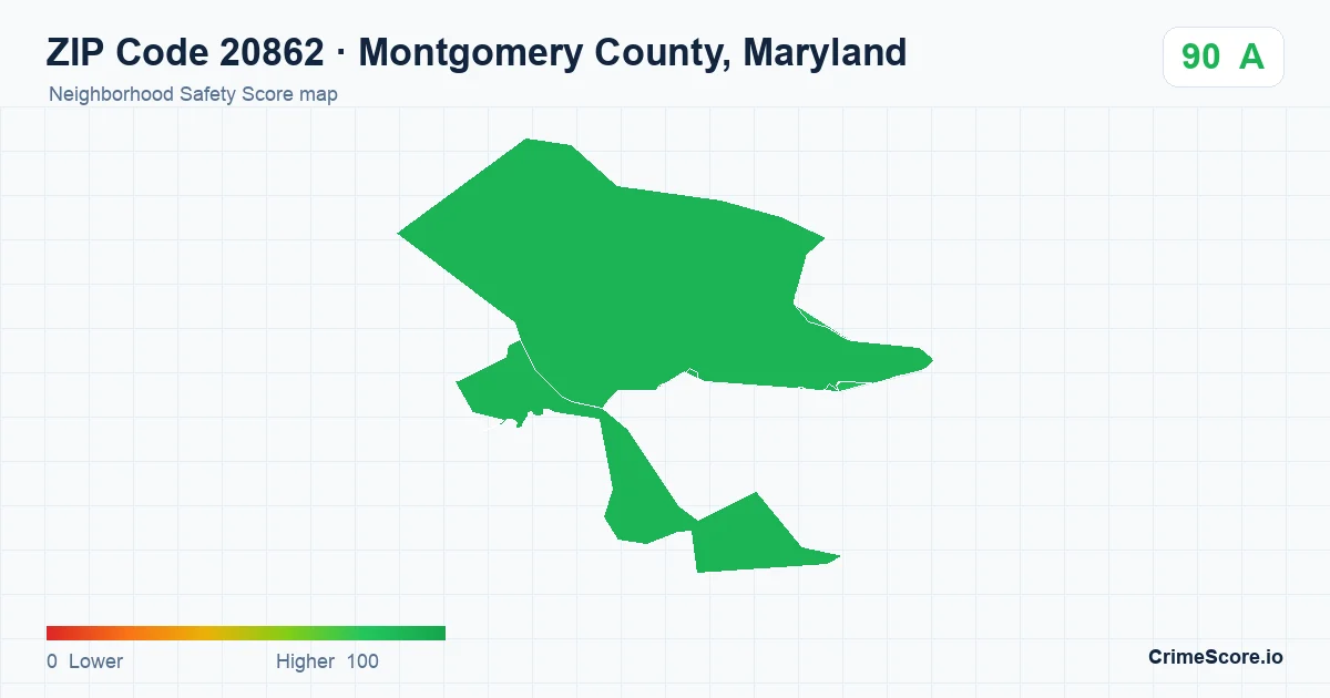 ZIP Code 20862 in Montgomery County, Maryland neighborhood Safety Score map
