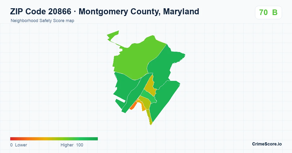 ZIP Code 20866 in Montgomery County, Maryland neighborhood Safety Score map