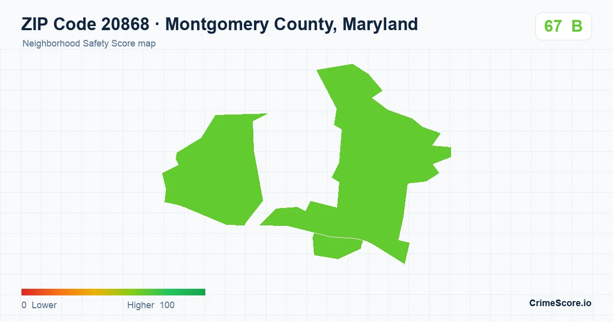 ZIP Code 20868 in Montgomery County, Maryland neighborhood Safety Score map