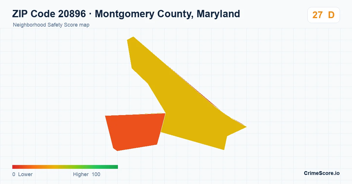 ZIP Code 20896 in Montgomery County, Maryland neighborhood Safety Score map