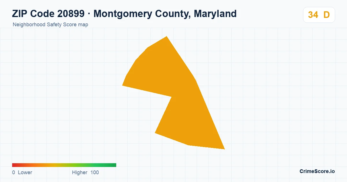 ZIP Code 20899 in Montgomery County, Maryland neighborhood Safety Score map