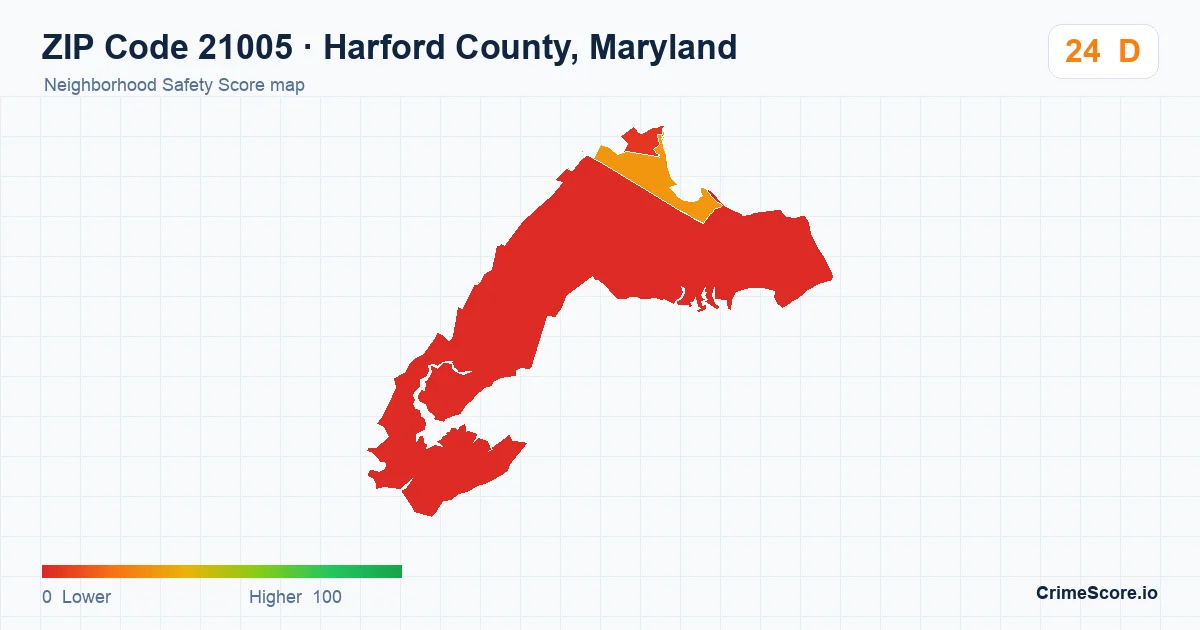 ZIP Code 21005 in Harford County, Maryland neighborhood Safety Score map