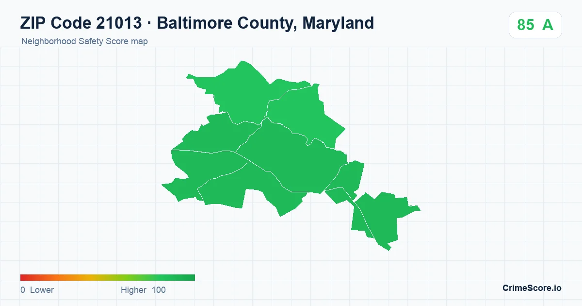 ZIP Code 21013 in Baltimore County, Maryland neighborhood Safety Score map