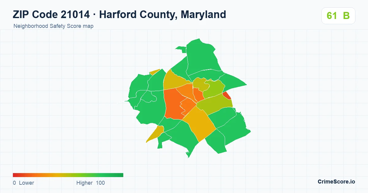 ZIP Code 21014 in Harford County, Maryland neighborhood Safety Score map