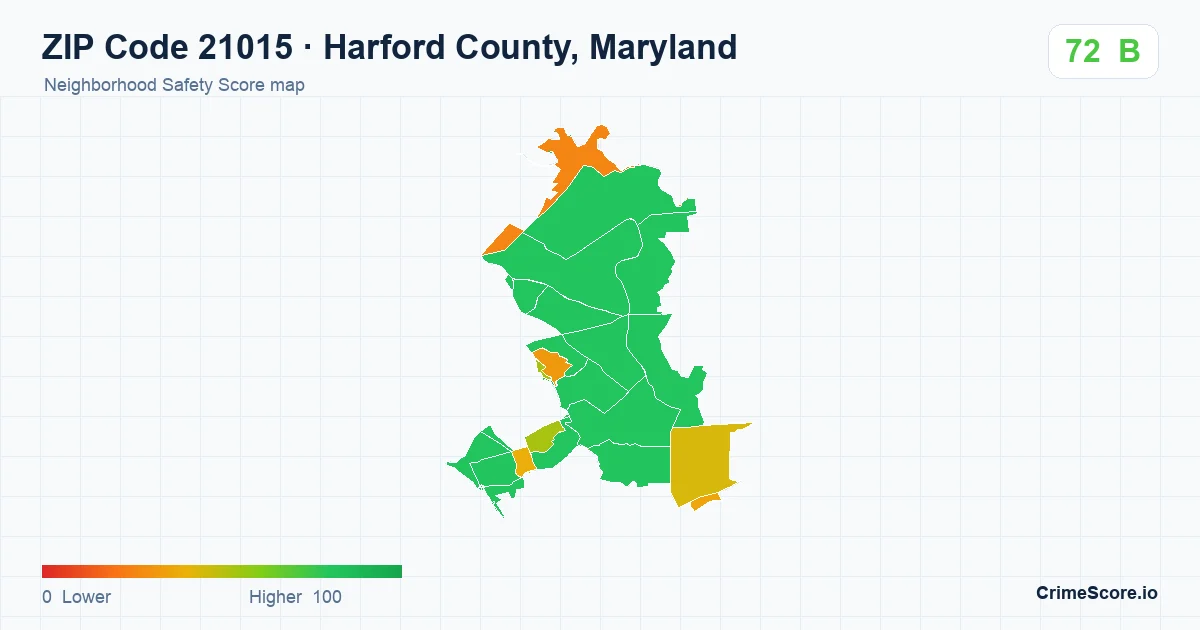 ZIP Code 21015 in Harford County, Maryland neighborhood Safety Score map