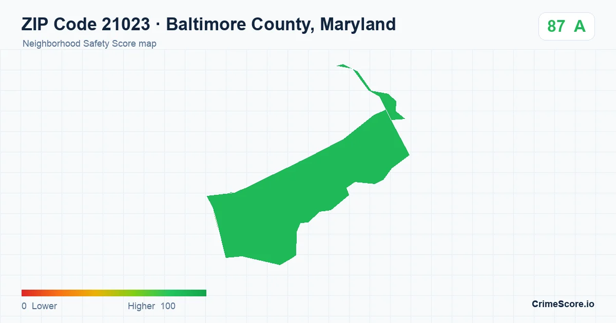 ZIP Code 21023 in Baltimore County, Maryland neighborhood Safety Score map
