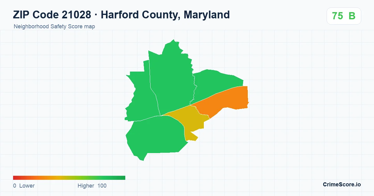 ZIP Code 21028 in Harford County, Maryland neighborhood Safety Score map