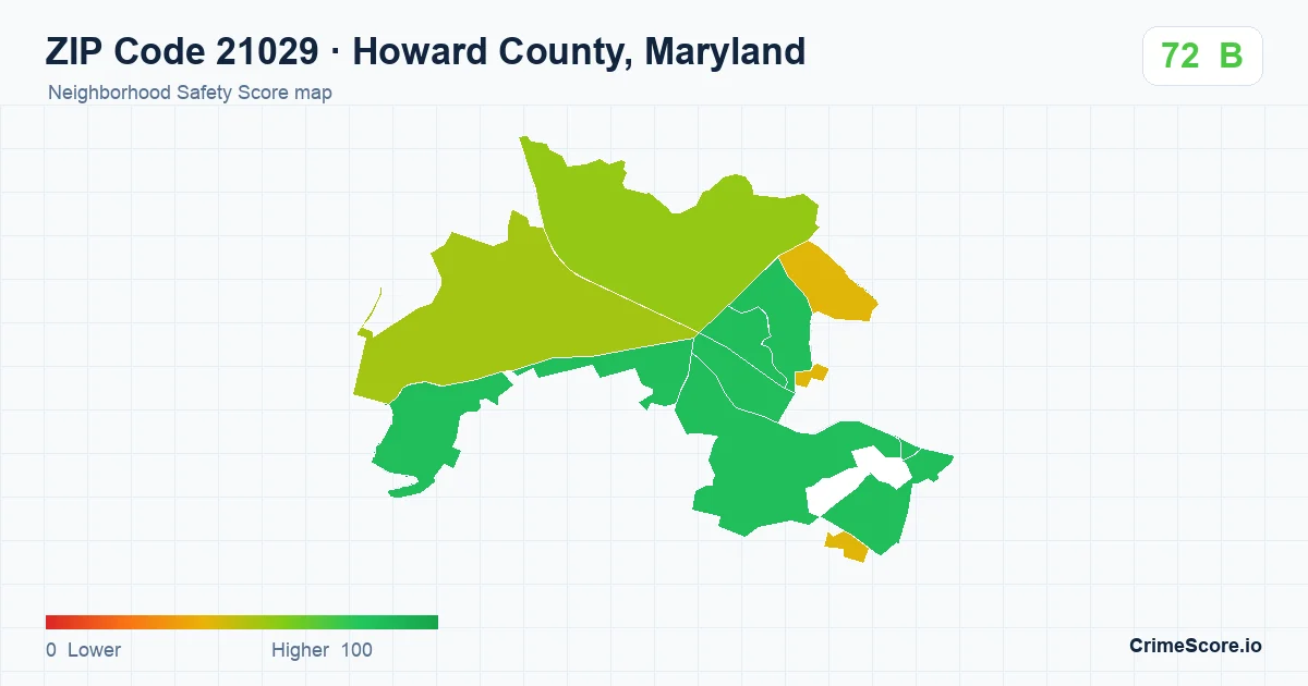 ZIP Code 21029 in Howard County, Maryland neighborhood Safety Score map