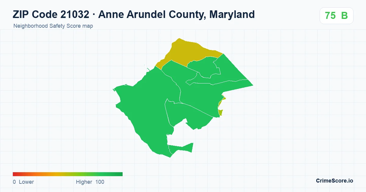 ZIP Code 21032 in Anne Arundel County, Maryland neighborhood Safety Score map