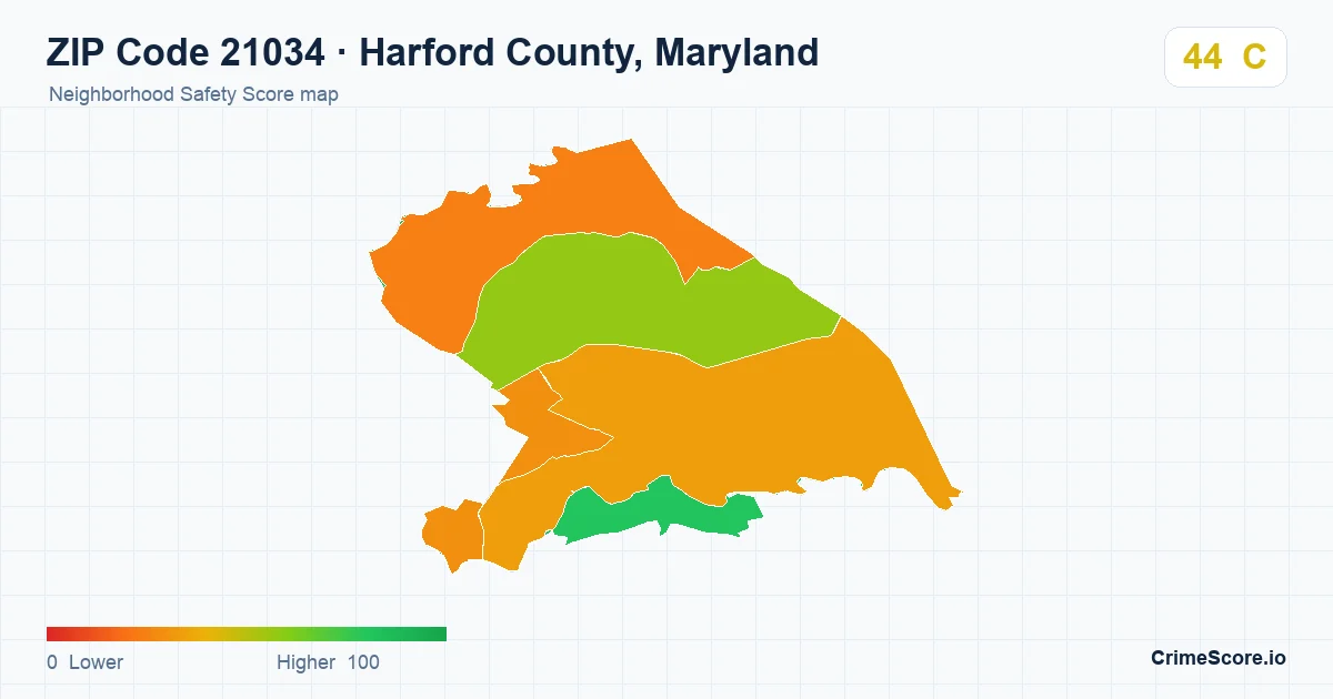 ZIP Code 21034 in Harford County, Maryland neighborhood Safety Score map