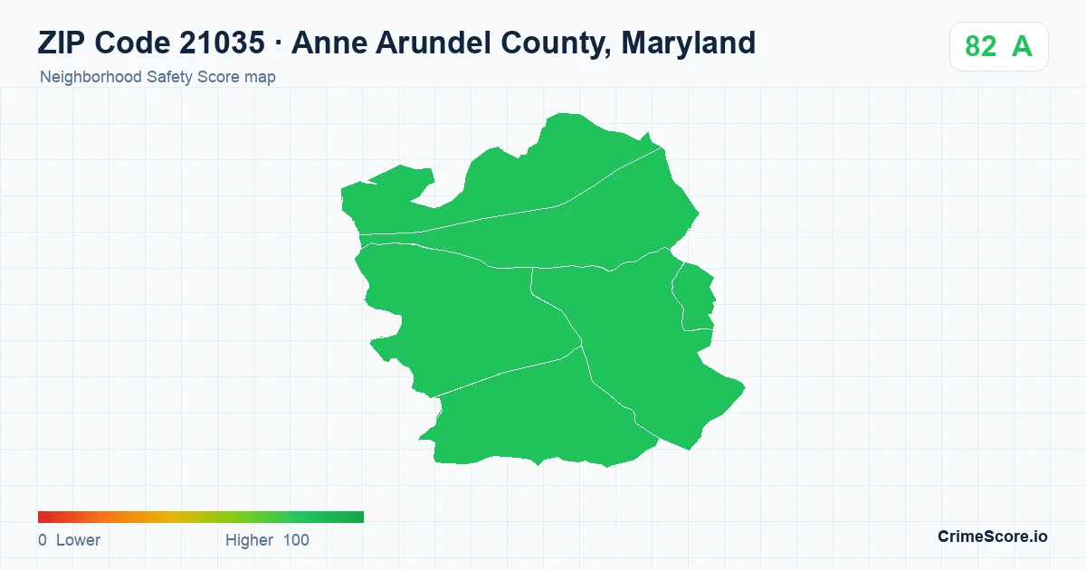 ZIP Code 21035 in Anne Arundel County, Maryland neighborhood Safety Score map